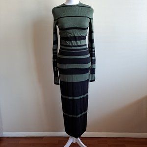 Uniq Long Bodycon Black Green Stripped Knit Dress Size M / L